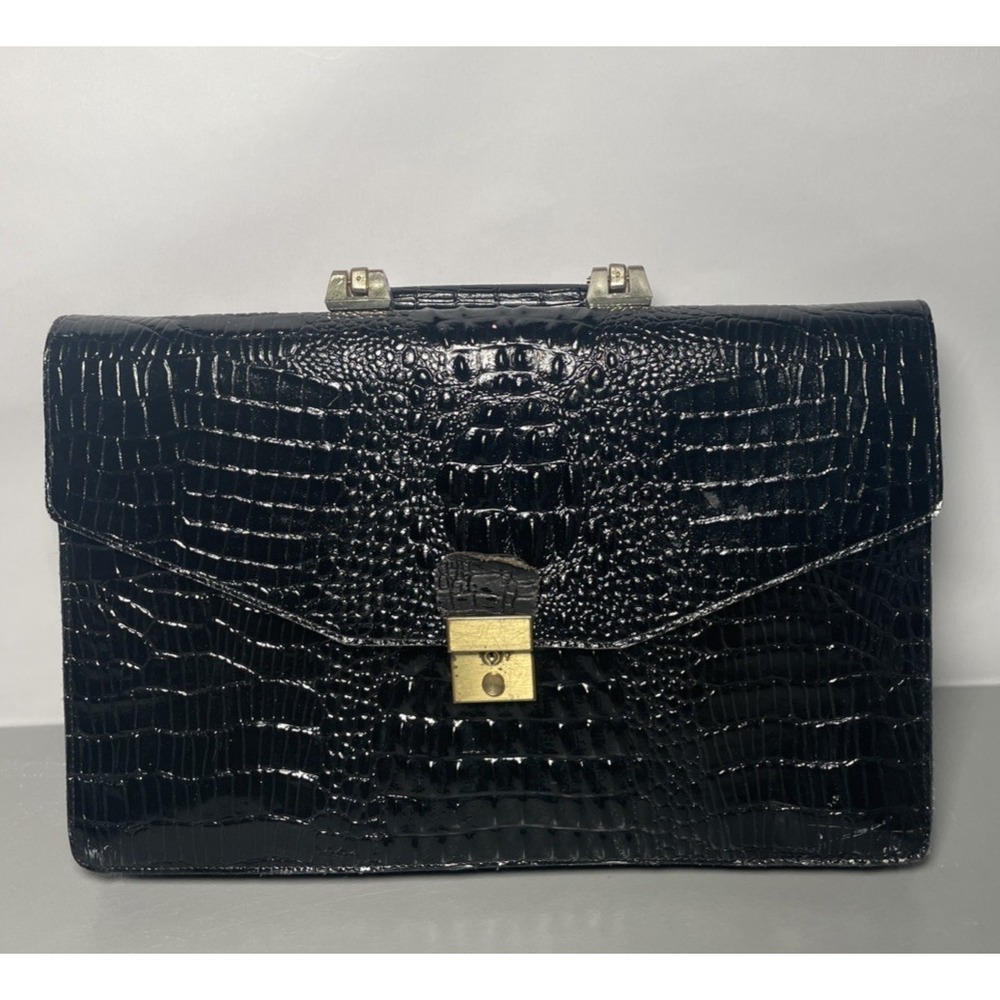 Vintage‎ Sudhaus Attache Briefcase Document Bag Black Gator Croc Embossed